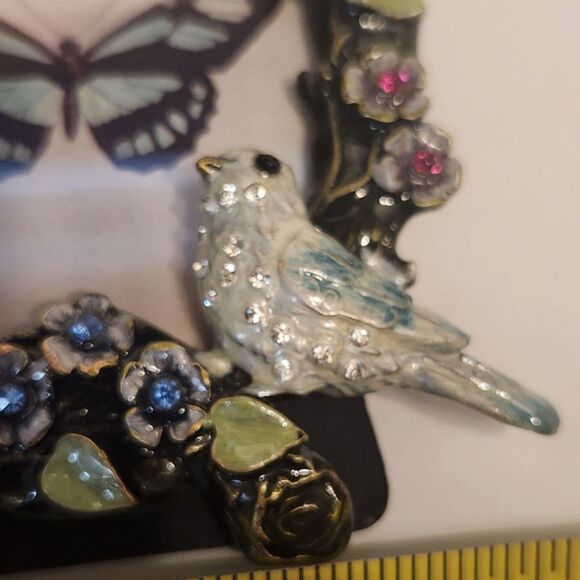 Vintage Enameled & Jeweled Picture Frame, 4"H, Flowers & Blue Bird – Butterfly - Picture 2 of 8